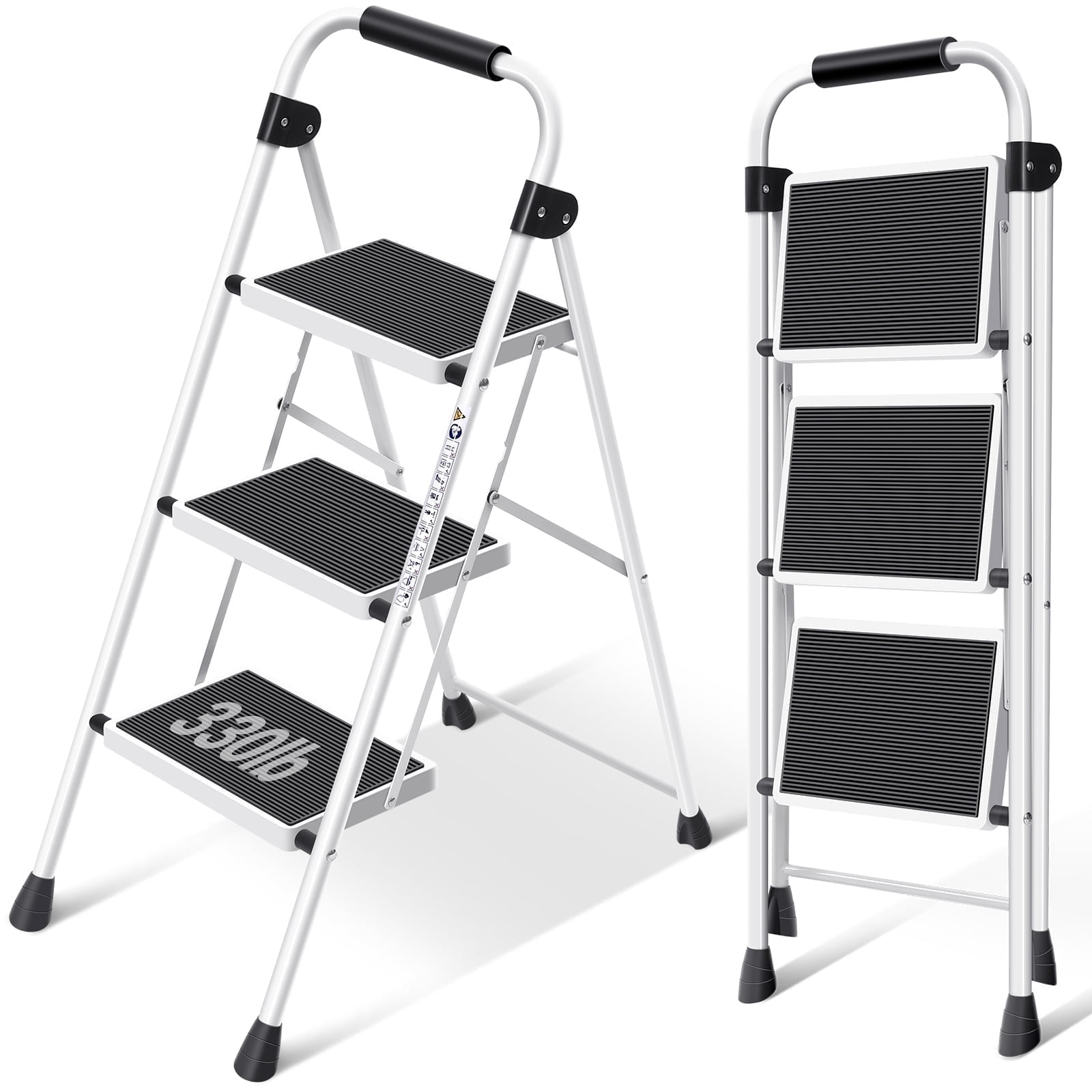 KK Kingrack 3 Step Stool for Adults, Portable Folding Step Ladder with Non-Slip Pedal, Lightweight 330lbs Step Ladder for Home Office Bathroom